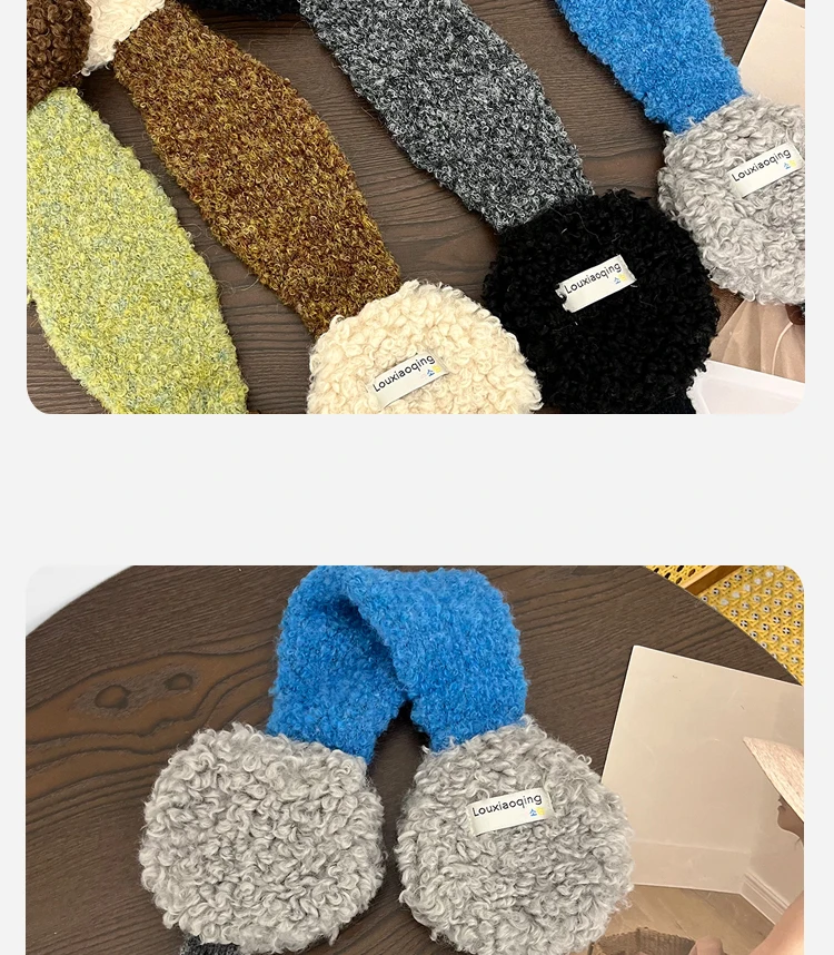 Korean Ins Contrasting Color Straps Earmuffs for Women Winter Fashion Versatile Thermal Ear Protectors Plush Pullover Hats