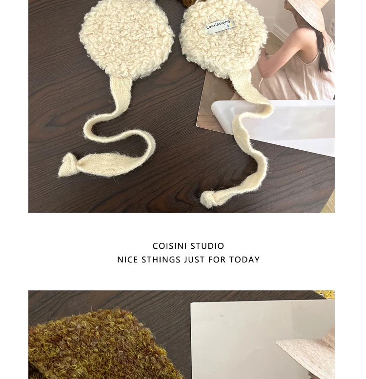 Korean Ins Contrasting Color Straps Earmuffs for Women Winter Fashion Versatile Thermal Ear Protectors Plush Pullover Hats
