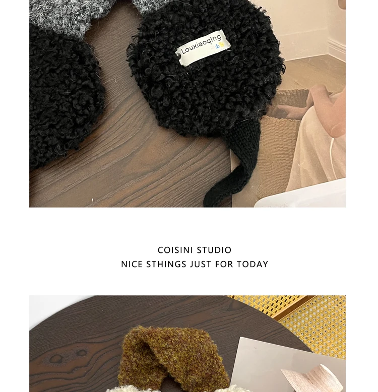 Korean Ins Contrasting Color Straps Earmuffs for Women Winter Fashion Versatile Thermal Ear Protectors Plush Pullover Hats