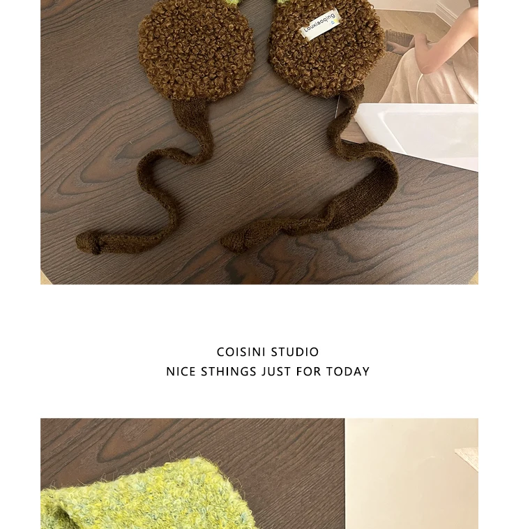 Korean Ins Contrasting Color Straps Earmuffs for Women Winter Fashion Versatile Thermal Ear Protectors Plush Pullover Hats
