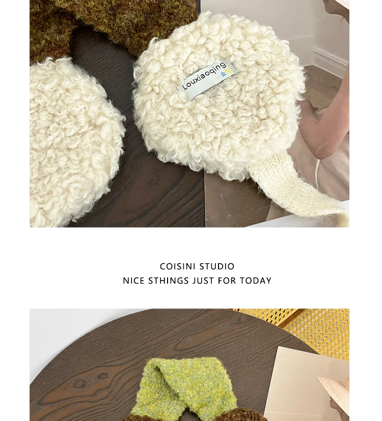 Korean Ins Contrasting Color Straps Earmuffs for Women Winter Fashion Versatile Thermal Ear Protectors Plush Pullover Hats