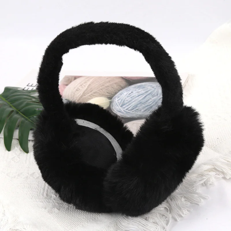 White Cute Girl Soft Earmuffs Women Ear Keep Warmer Plush Solid Color Winter Adjustable Foldable Ear Protection Muffs Earflap