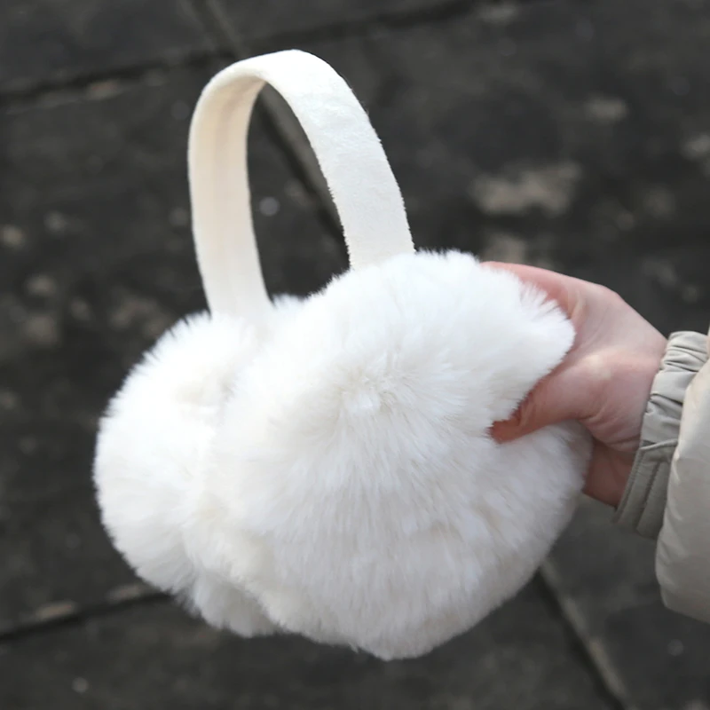 White Cute Girl Soft Earmuffs Women Ear Keep Warmer Plush Solid Color Winter Adjustable Foldable Ear Protection Muffs Earflap