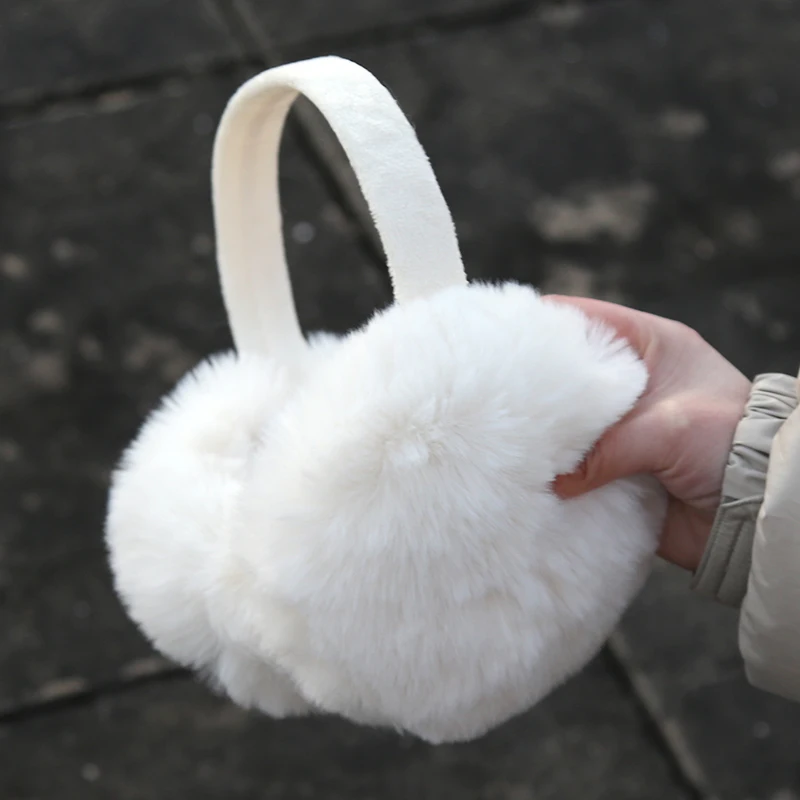 White Cute Girl Soft Earmuffs Women Ear Keep Warmer Plush Solid Color Winter Adjustable Foldable Ear Protection Muffs Earflap
