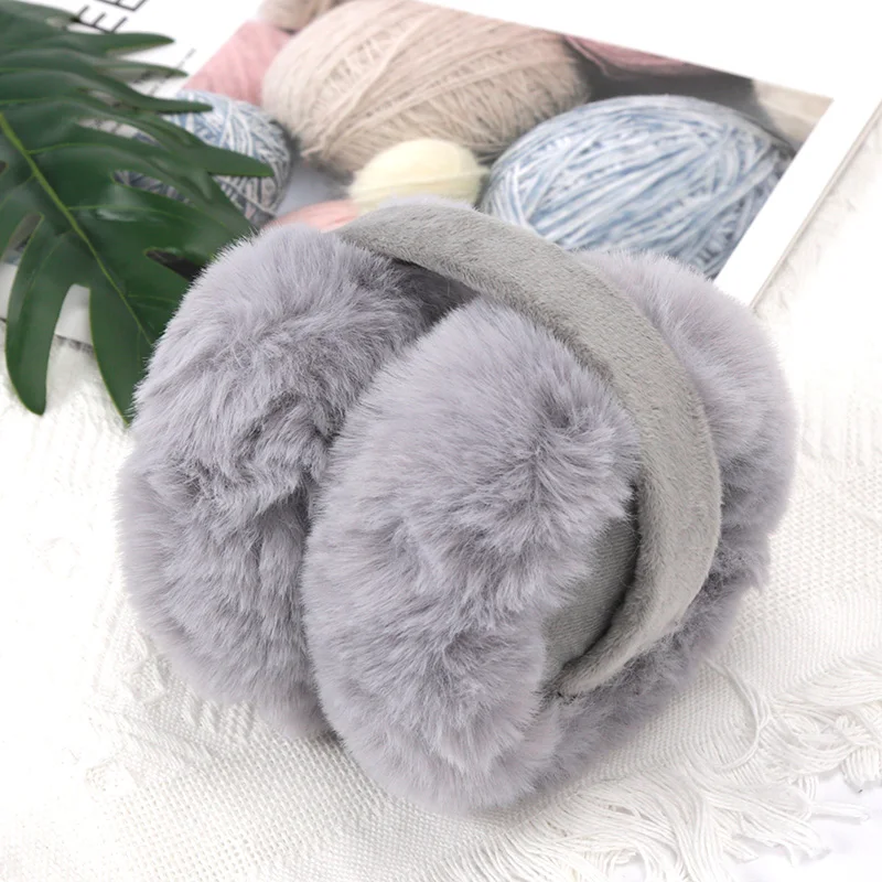 White Cute Girl Soft Earmuffs Women Ear Keep Warmer Plush Solid Color Winter Adjustable Foldable Ear Protection Muffs Earflap