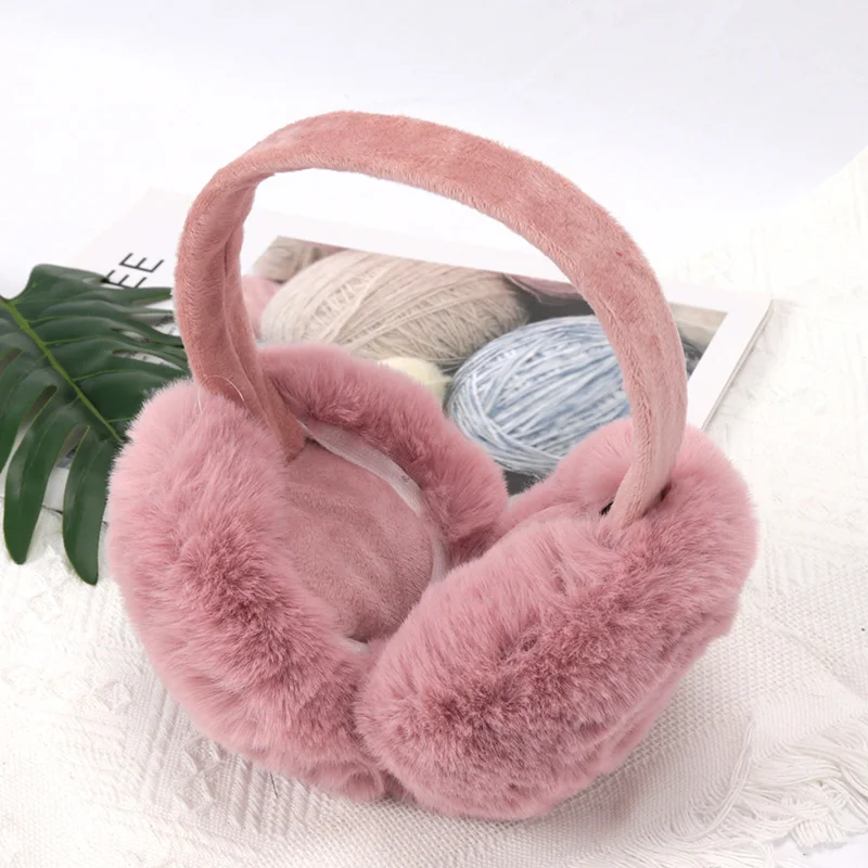 White Cute Girl Soft Earmuffs Women Ear Keep Warmer Plush Solid Color Winter Adjustable Foldable Ear Protection Muffs Earflap