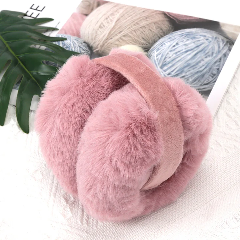 White Cute Girl Soft Earmuffs Women Ear Keep Warmer Plush Solid Color Winter Adjustable Foldable Ear Protection Muffs Earflap