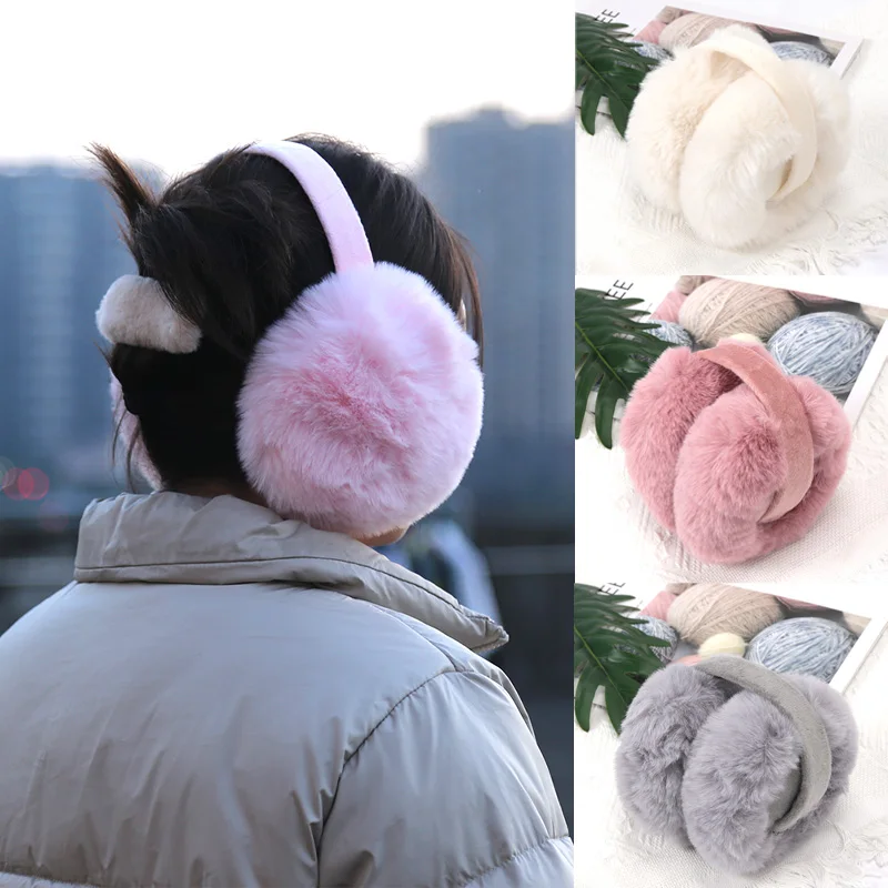 White Cute Girl Soft Earmuffs Women Ear Keep Warmer Plush Solid Color Winter Adjustable Foldable Ear Protection Muffs Earflap