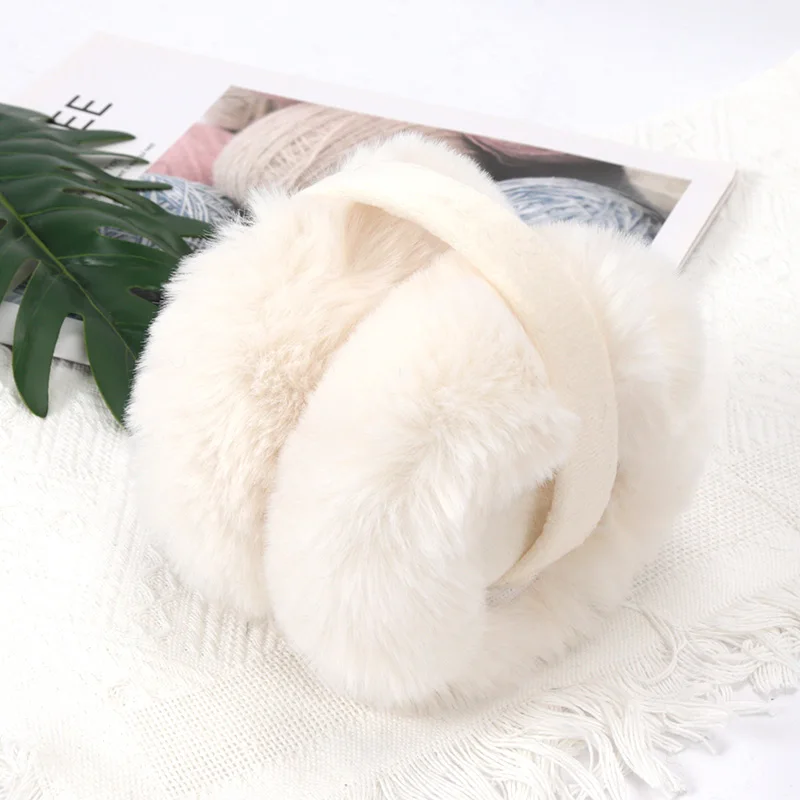 White Cute Girl Soft Earmuffs Women Ear Keep Warmer Plush Solid Color Winter Adjustable Foldable Ear Protection Muffs Earflap