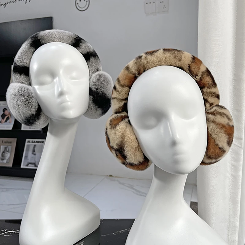 Real Rex Rabbit Fur Earmuffs for Women Winter Ear Warmers Soft Warm Furry Ear Muffs for Cold Weather