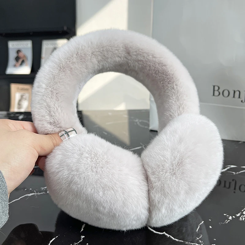 Real Rex Rabbit Fur Earmuffs for Women Winter Ear Warmers Soft Warm Furry Ear Muffs for Cold Weather