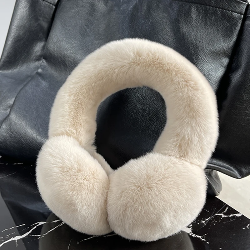 Real Rex Rabbit Fur Earmuffs for Women Winter Ear Warmers Soft Warm Furry Ear Muffs for Cold Weather