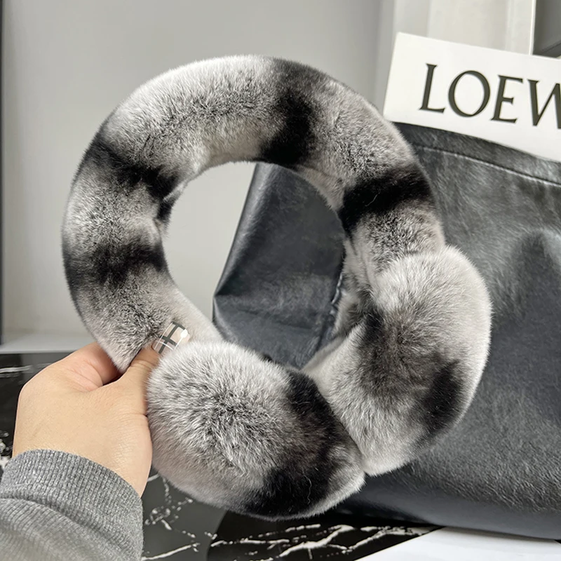 Real Rex Rabbit Fur Earmuffs for Women Winter Ear Warmers Soft Warm Furry Ear Muffs for Cold Weather
