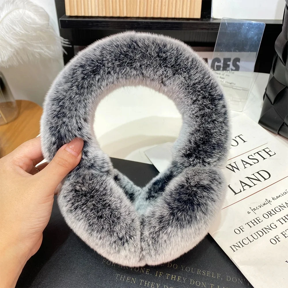 Real Rex Rabbit Fur Earmuffs for Women Winter Ear Warmers Soft Warm Furry Ear Muffs for Cold Weather