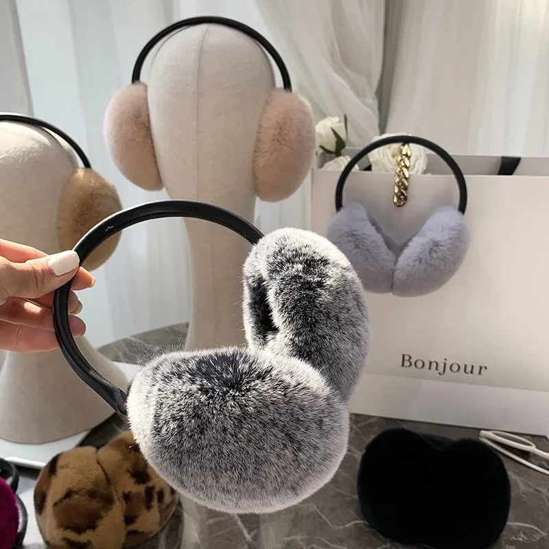 Natural 100% Rex Rabbit Fur Earmuffs Fashion Women Warm Russia Winter Real Fur Earmuffs Children Ear Cover fur Earlap Girl