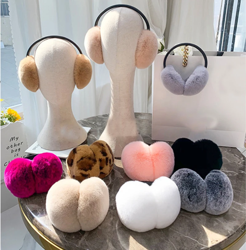 Natural 100% Rex Rabbit Fur Earmuffs Fashion Women Warm Russia Winter Real Fur Earmuffs Children Ear Cover fur Earlap Girl