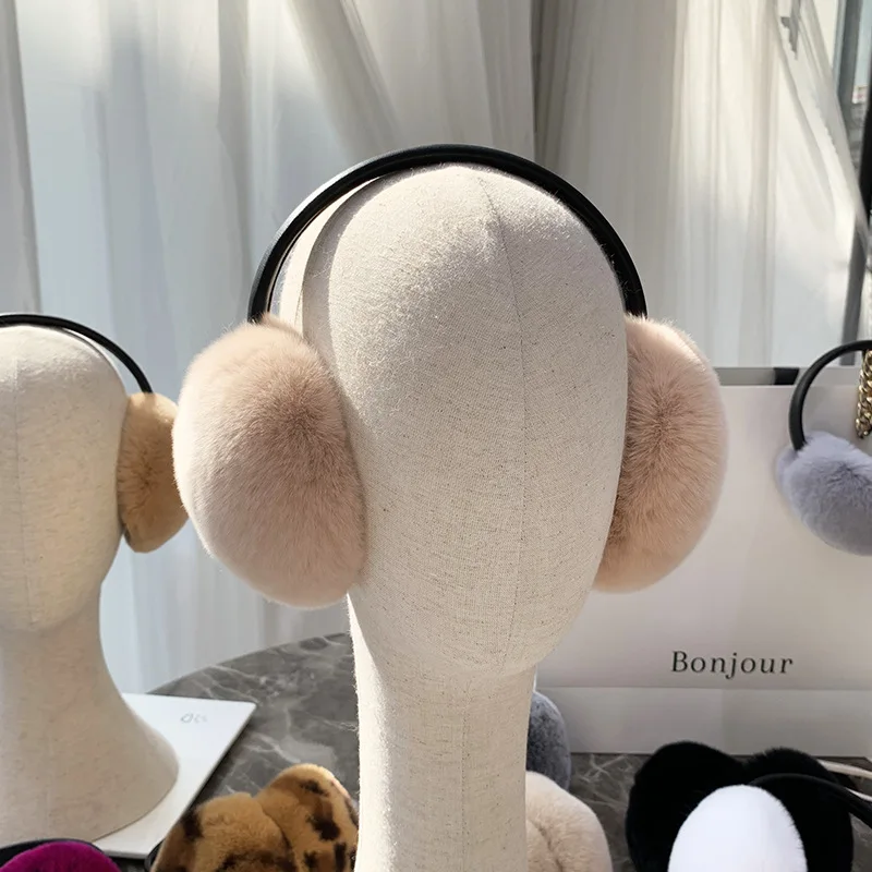 Natural 100% Rex Rabbit Fur Earmuffs Fashion Women Warm Russia Winter Real Fur Earmuffs Children Ear Cover fur Earlap Girl