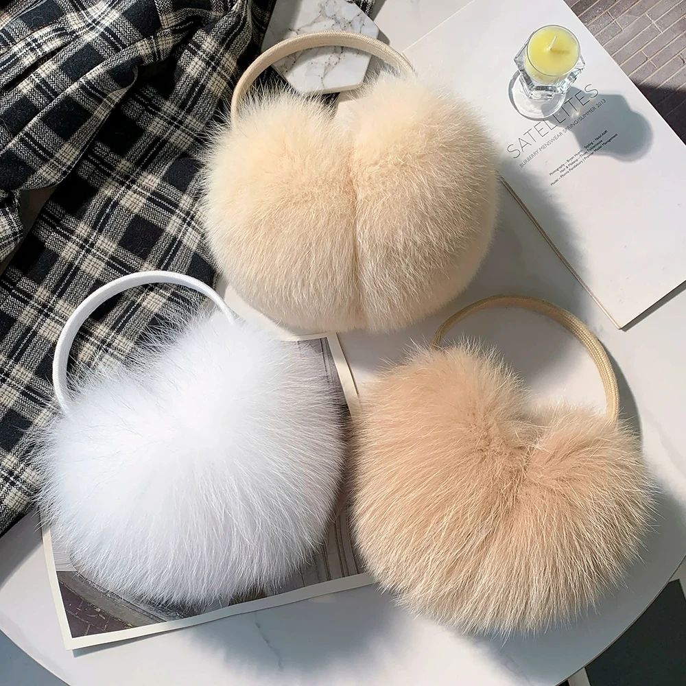 New Winter Real Fox Fur Earmuffs for Women Natural Fox Fur Scarves Dual Use Genuine Warmer Plush EarMuff Outdoor Solid Fur Scarf