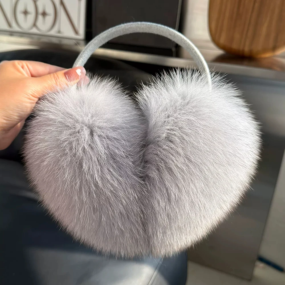New Winter Real Fox Fur Earmuffs for Women Natural Fox Fur Scarves Dual Use Genuine Warmer Plush EarMuff Outdoor Solid Fur Scarf