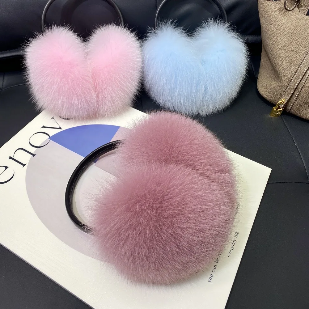 New Winter Real Fox Fur Earmuffs for Women Natural Fox Fur Scarves Dual Use Genuine Warmer Plush EarMuff Outdoor Solid Fur Scarf