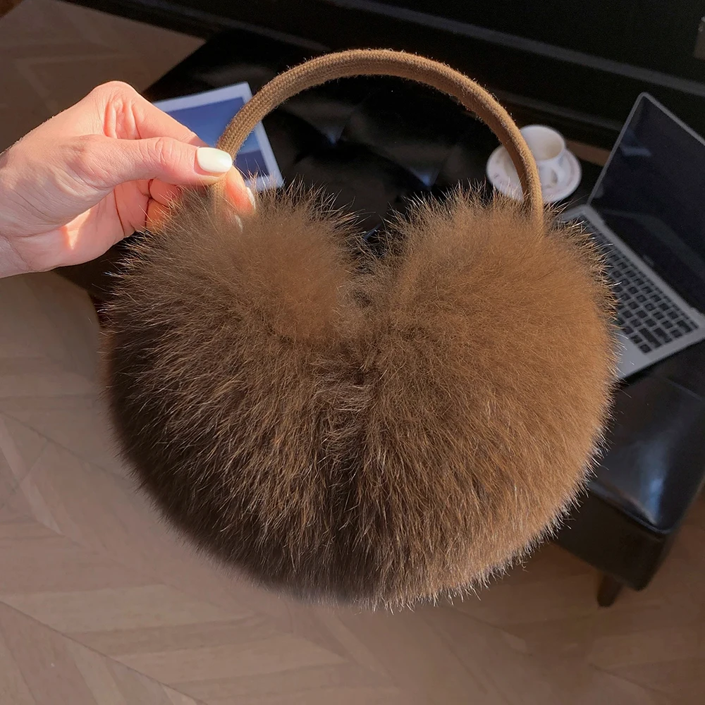 New Winter Real Fox Fur Earmuffs for Women Natural Fox Fur Scarves Dual Use Genuine Warmer Plush EarMuff Outdoor Solid Fur Scarf
