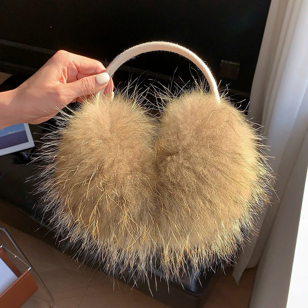 New Winter Real Fox Fur Earmuffs for Women Natural Fox Fur Scarves Dual Use Genuine Warmer Plush EarMuff Outdoor Solid Fur Scarf