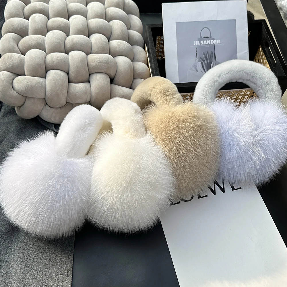 Girls Fox Fur Ear Coverings Scarf for Women, Winter Warmth, Fur Ear Protectors, Cute Fur Ear Bags, Windproof, Cycling Earmuffs