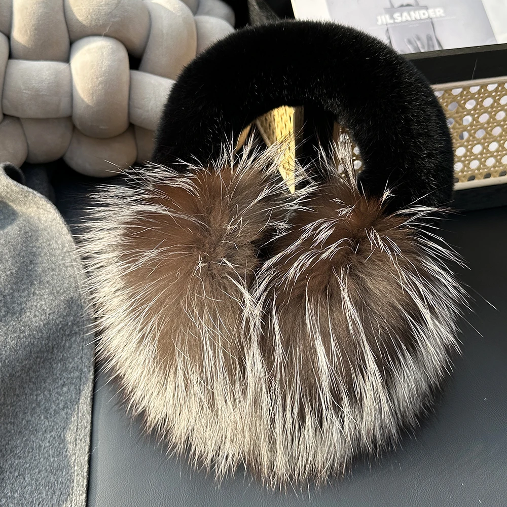 Girls Fox Fur Ear Coverings Scarf for Women, Winter Warmth, Fur Ear Protectors, Cute Fur Ear Bags, Windproof, Cycling Earmuffs