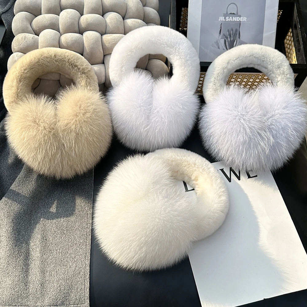 Girls Fox Fur Ear Coverings Scarf for Women, Winter Warmth, Fur Ear Protectors, Cute Fur Ear Bags, Windproof, Cycling Earmuffs