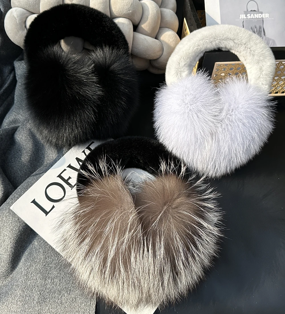 Girls Fox Fur Ear Coverings Scarf for Women, Winter Warmth, Fur Ear Protectors, Cute Fur Ear Bags, Windproof, Cycling Earmuffs