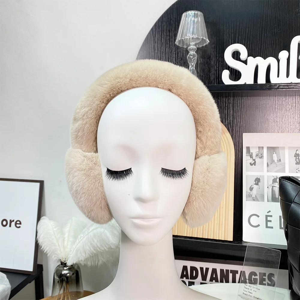 Fashion Natural 100% Rex Rabbit Fur Earmuff Russia Winter Warm Women Real Fur Earmuffs Girl's Earlap