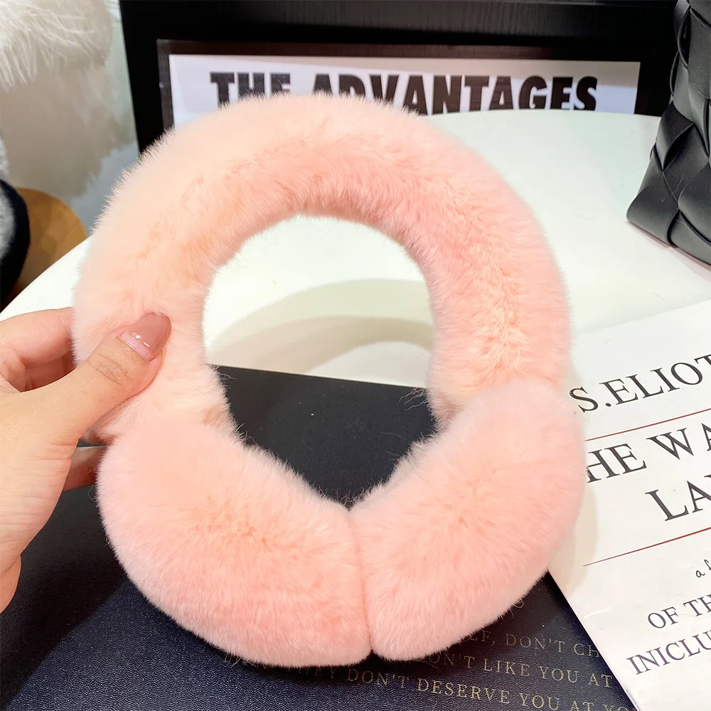 Fashion Natural 100% Rex Rabbit Fur Earmuff Russia Winter Warm Women Real Fur Earmuffs Girl's Earlap