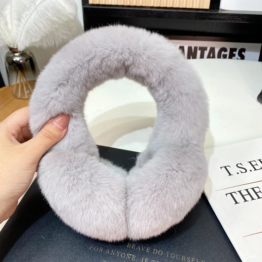 Fashion Natural 100% Rex Rabbit Fur Earmuff Russia Winter Warm Women Real Fur Earmuffs Girl's Earlap