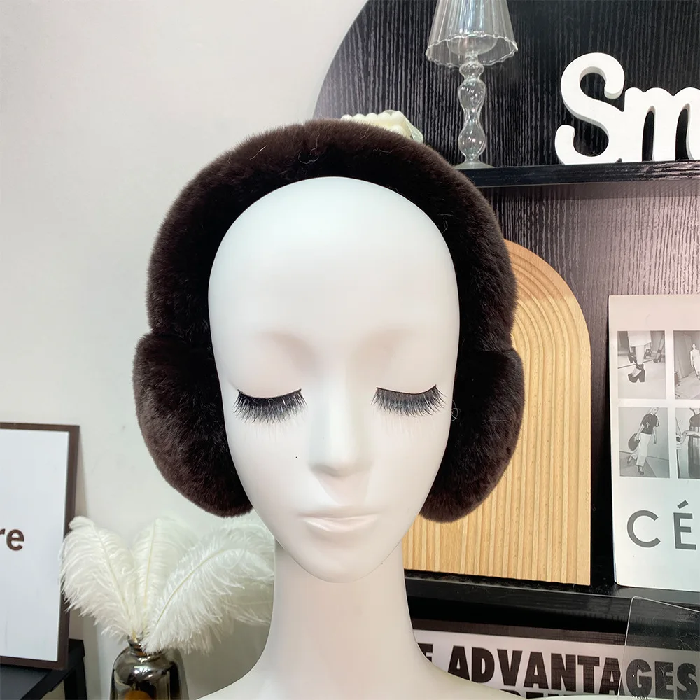 Fashion Natural 100% Rex Rabbit Fur Earmuff Russia Winter Warm Women Real Fur Earmuffs Girl's Earlap