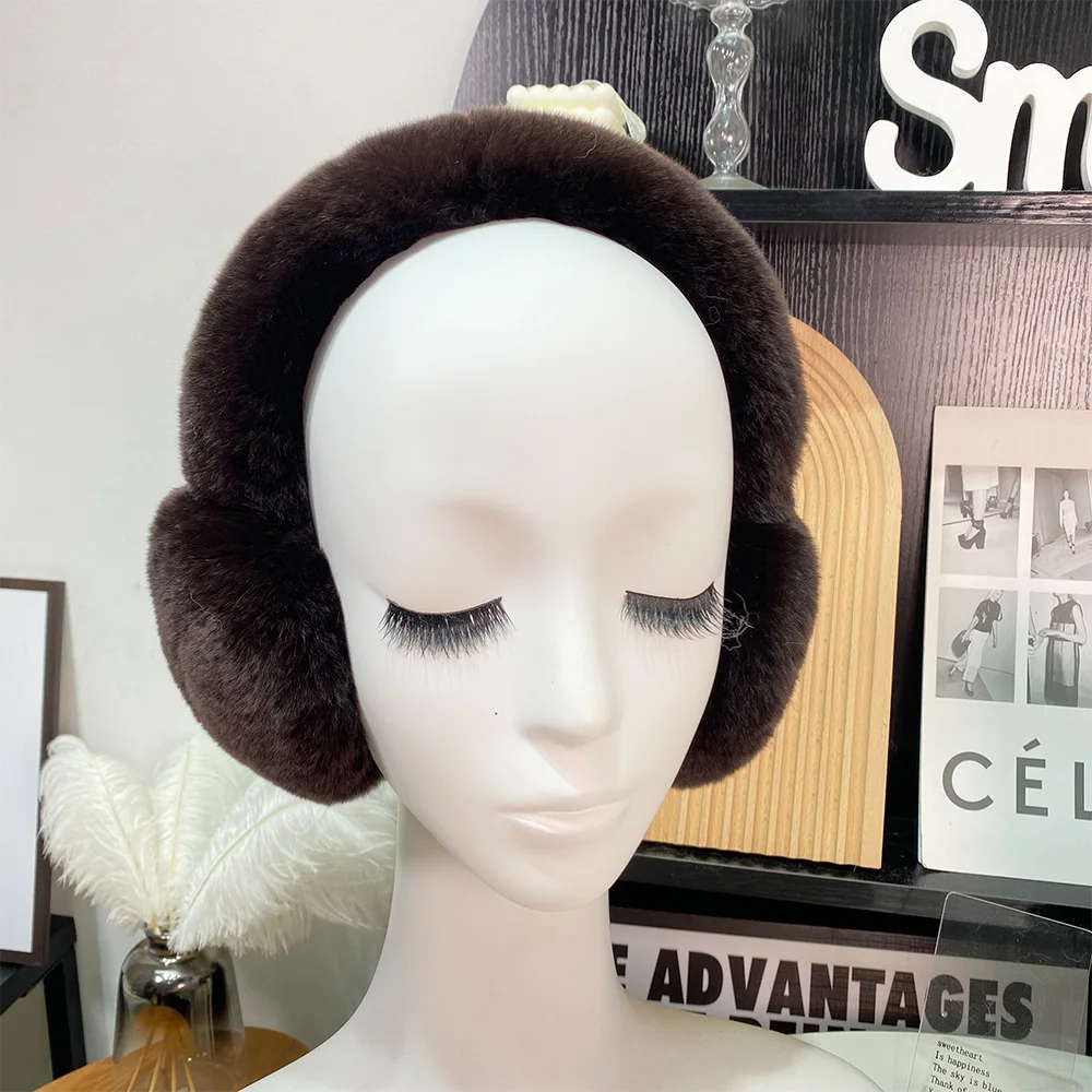 Fashion Natural 100% Rex Rabbit Fur Earmuff Russia Winter Warm Women Real Fur Earmuffs Girl's Earlap