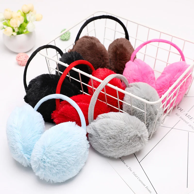Winter Warm Ear Muffs Women Girls Fluffy Fold Burger Shape Children Headphone Earmuffs Soft Cashmere Solid Cute Warmer Earlap