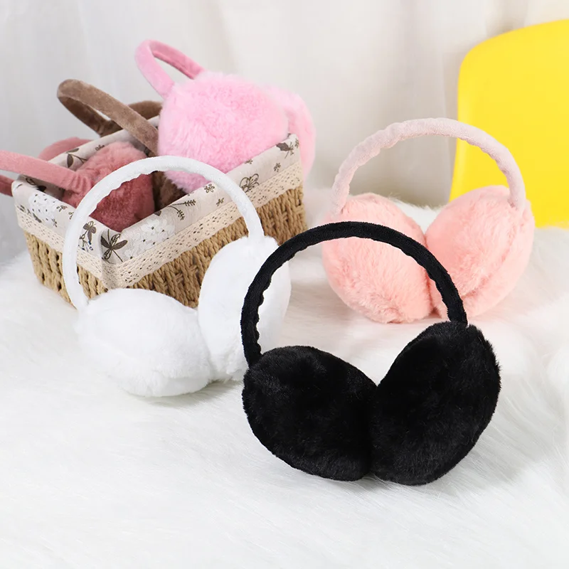 Winter Warm Ear Muffs Women Girls Fluffy Fold Burger Shape Children Headphone Earmuffs Soft Cashmere Solid Cute Warmer Earlap