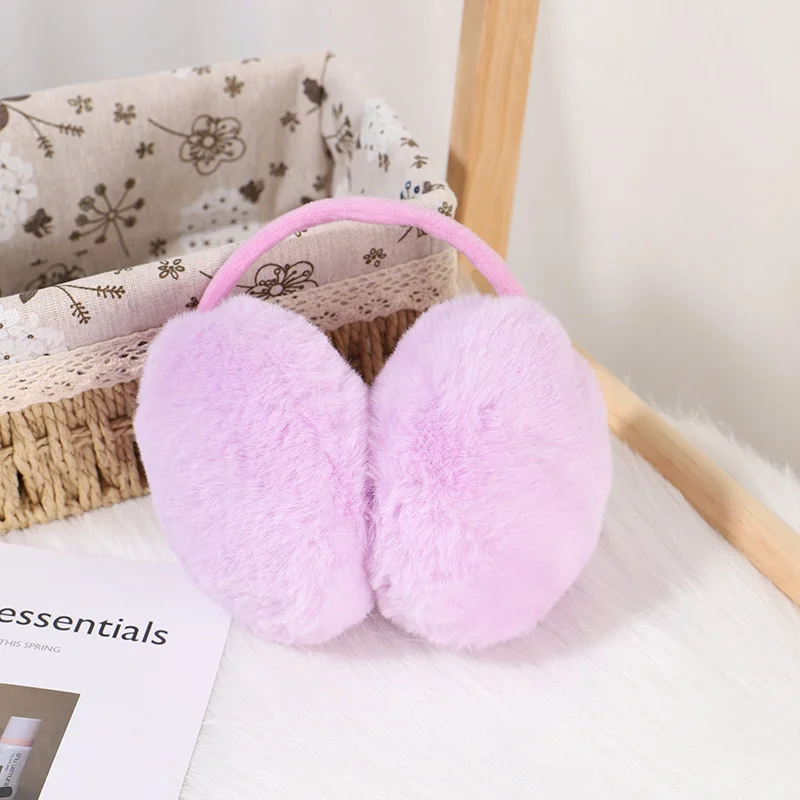 Winter Warm Ear Muffs Women Girls Fluffy Fold Burger Shape Children Headphone Earmuffs Soft Cashmere Solid Cute Warmer Earlap