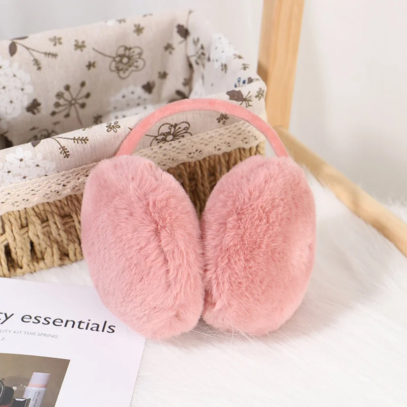 Winter Warm Ear Muffs Women Girls Fluffy Fold Burger Shape Children Headphone Earmuffs Soft Cashmere Solid Cute Warmer Earlap