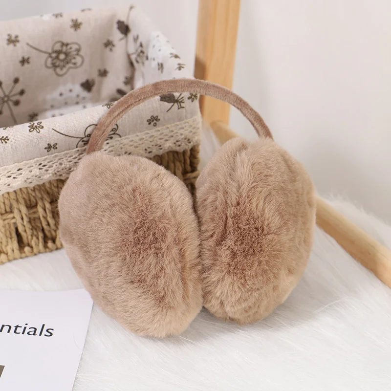 Winter Warm Ear Muffs Women Girls Fluffy Fold Burger Shape Children Headphone Earmuffs Soft Cashmere Solid Cute Warmer Earlap