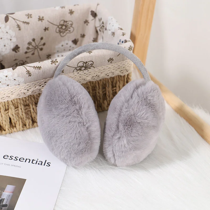 Winter Warm Ear Muffs Women Girls Fluffy Fold Burger Shape Children Headphone Earmuffs Soft Cashmere Solid Cute Warmer Earlap