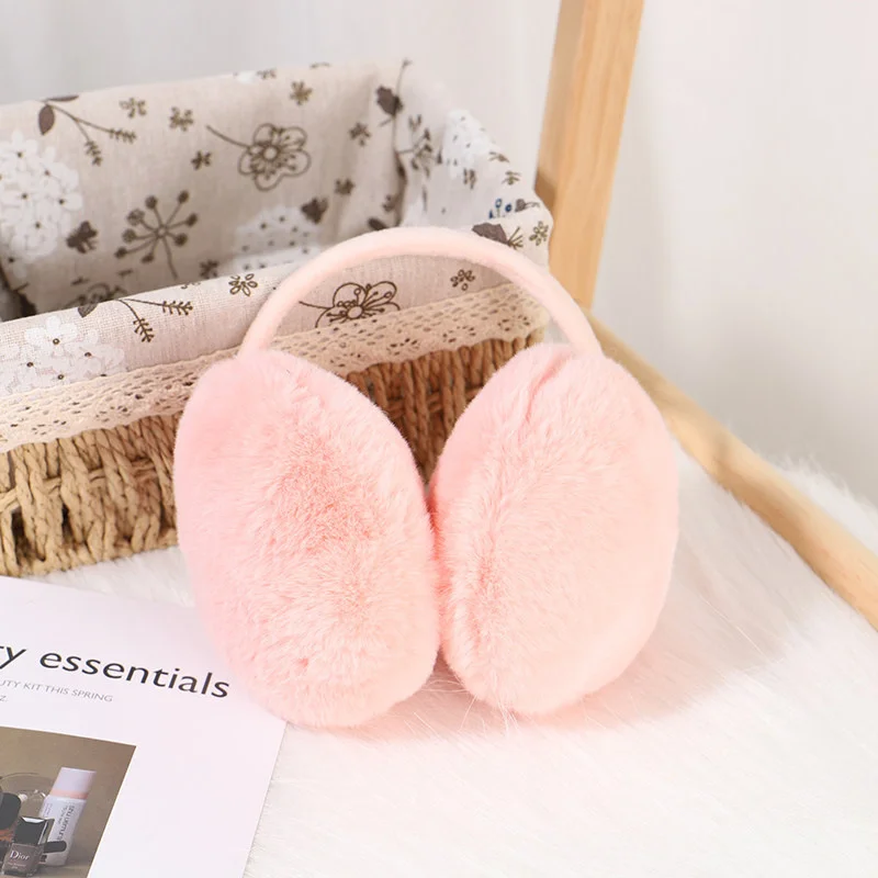 Winter Warm Ear Muffs Women Girls Fluffy Fold Burger Shape Children Headphone Earmuffs Soft Cashmere Solid Cute Warmer Earlap