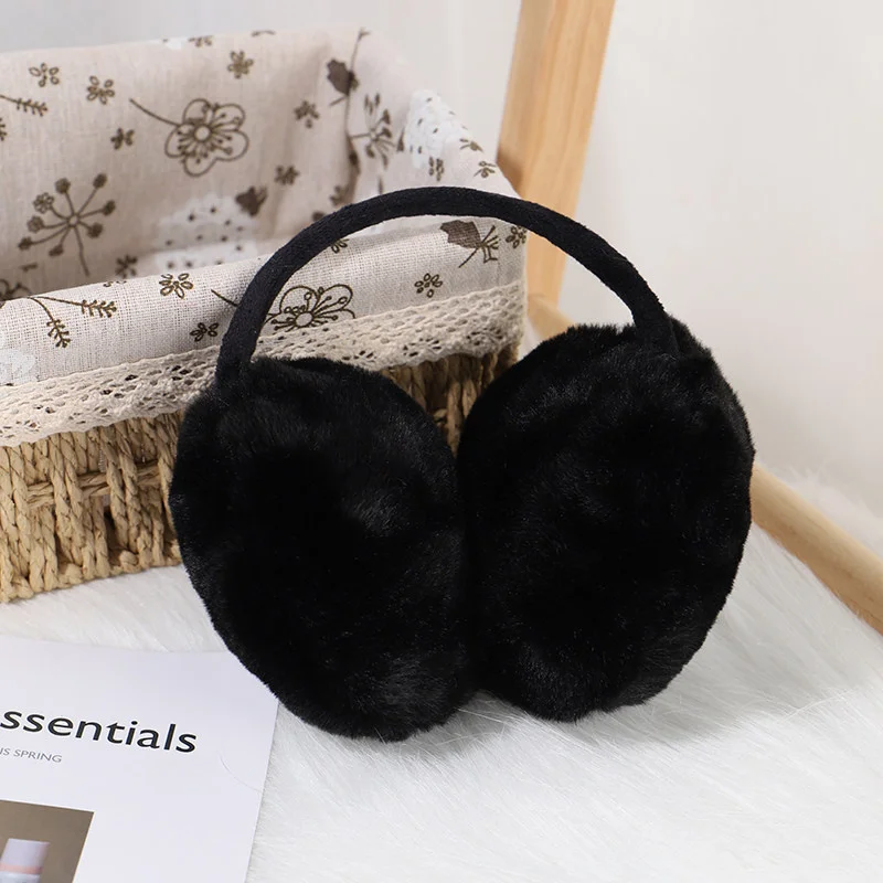 Winter Warm Ear Muffs Women Girls Fluffy Fold Burger Shape Children Headphone Earmuffs Soft Cashmere Solid Cute Warmer Earlap