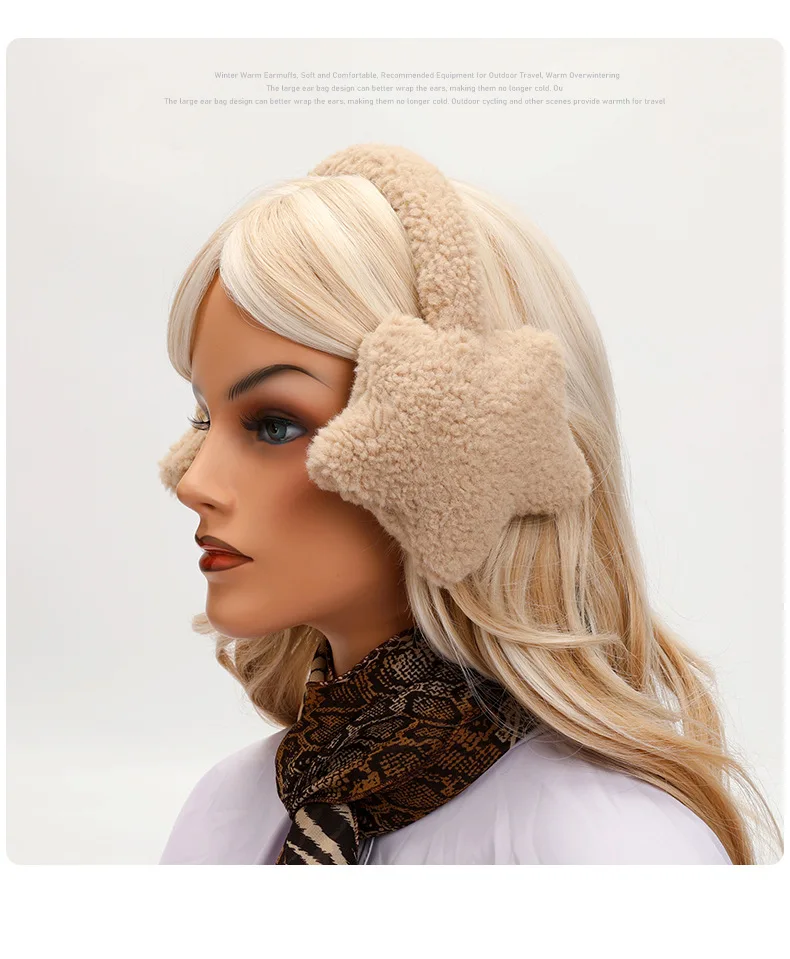 Y2K Star Fluffy Earmuffs Earplugs Cold Protection Women Ear Cover Keep Warm Solid Color Plush Earmuffs Cycling Accessories