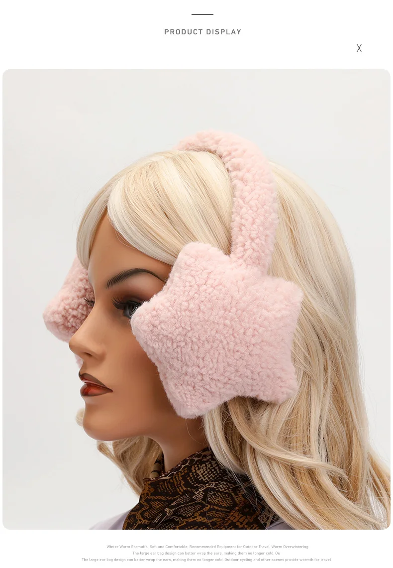 Y2K Star Fluffy Earmuffs Earplugs Cold Protection Women Ear Cover Keep Warm Solid Color Plush Earmuffs Cycling Accessories