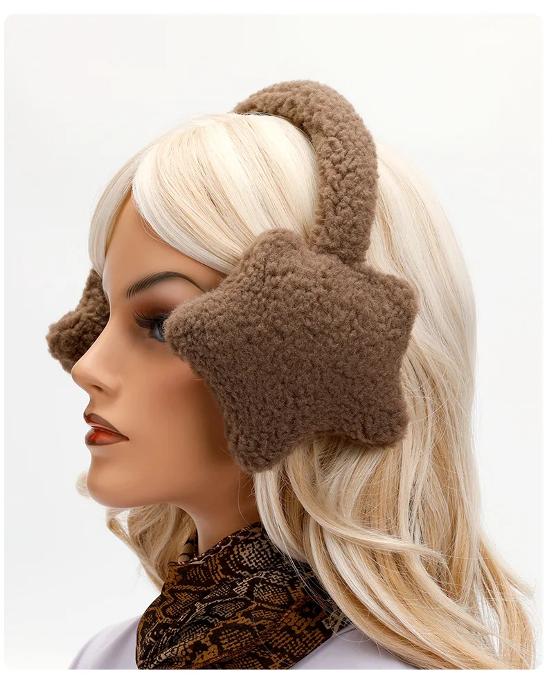 Y2K Star Fluffy Earmuffs Earplugs Cold Protection Women Ear Cover Keep Warm Solid Color Plush Earmuffs Cycling Accessories