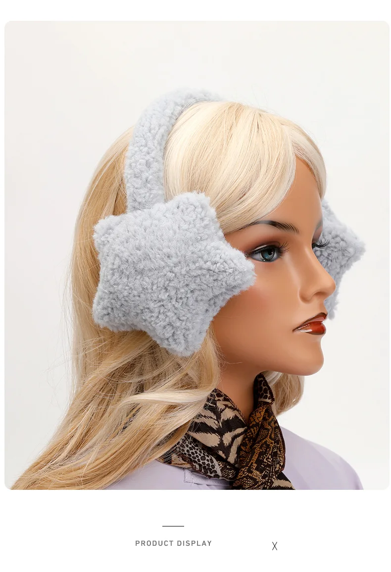 Y2K Star Fluffy Earmuffs Earplugs Cold Protection Women Ear Cover Keep Warm Solid Color Plush Earmuffs Cycling Accessories