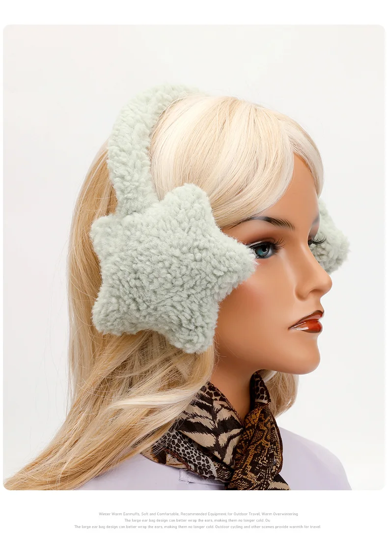 Y2K Star Fluffy Earmuffs Earplugs Cold Protection Women Ear Cover Keep Warm Solid Color Plush Earmuffs Cycling Accessories