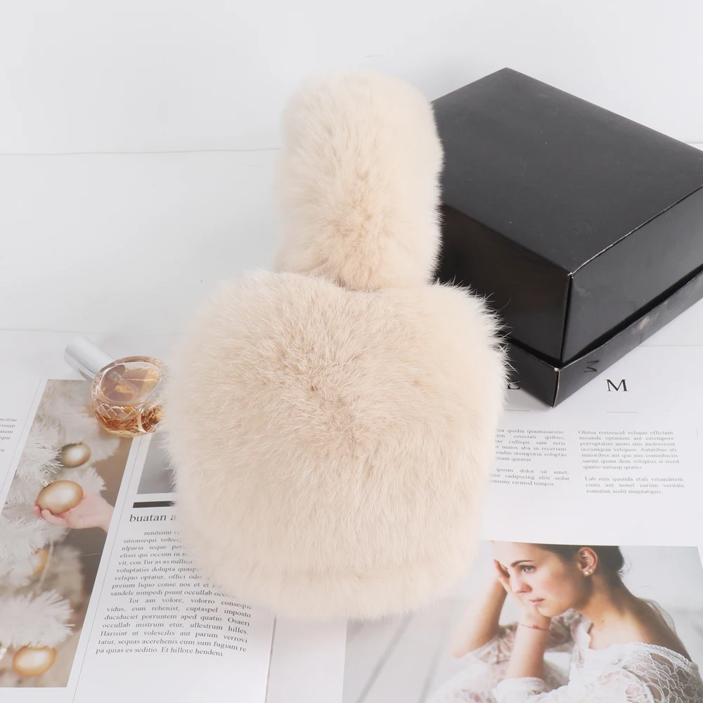 Lovely Girls Luxury Fuffy Genuine Rex Rabbit Fur Earmuff Women Winter Warm Soft Real Rex Rabbit Fur Earmuffs Female Fur Earlaps