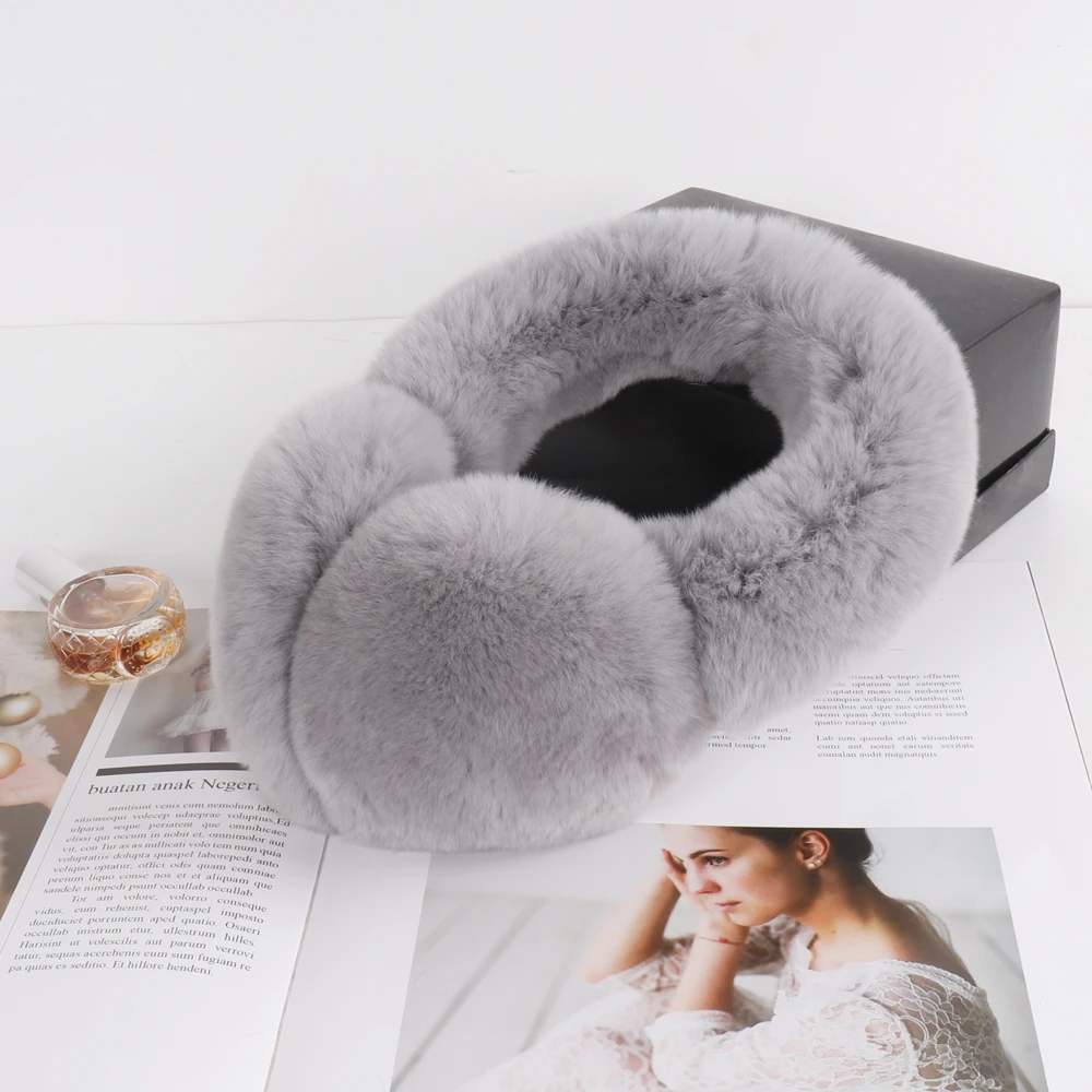 Lovely Girls Luxury Fuffy Genuine Rex Rabbit Fur Earmuff Women Winter Warm Soft Real Rex Rabbit Fur Earmuffs Female Fur Earlaps